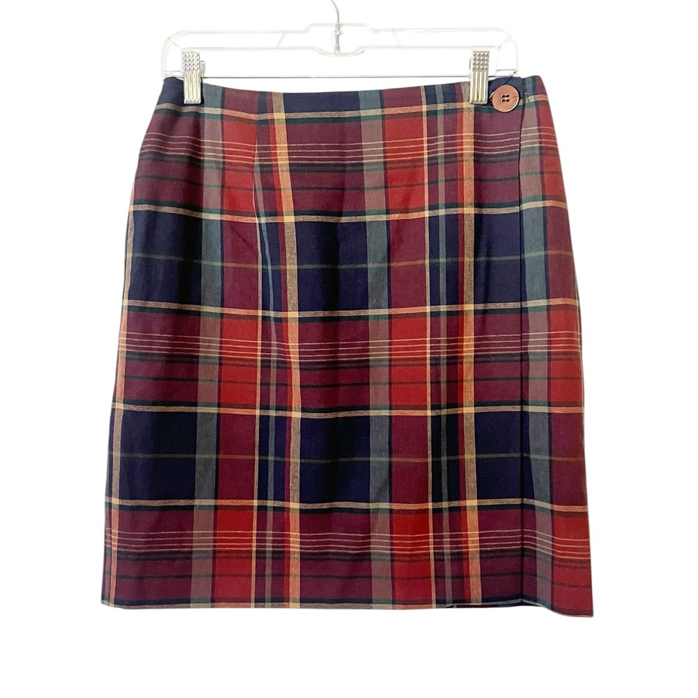 Vintage KGR Red and Blue Plaid Wrap‎ Front Cotton Blend Mini Skirt Size 12
